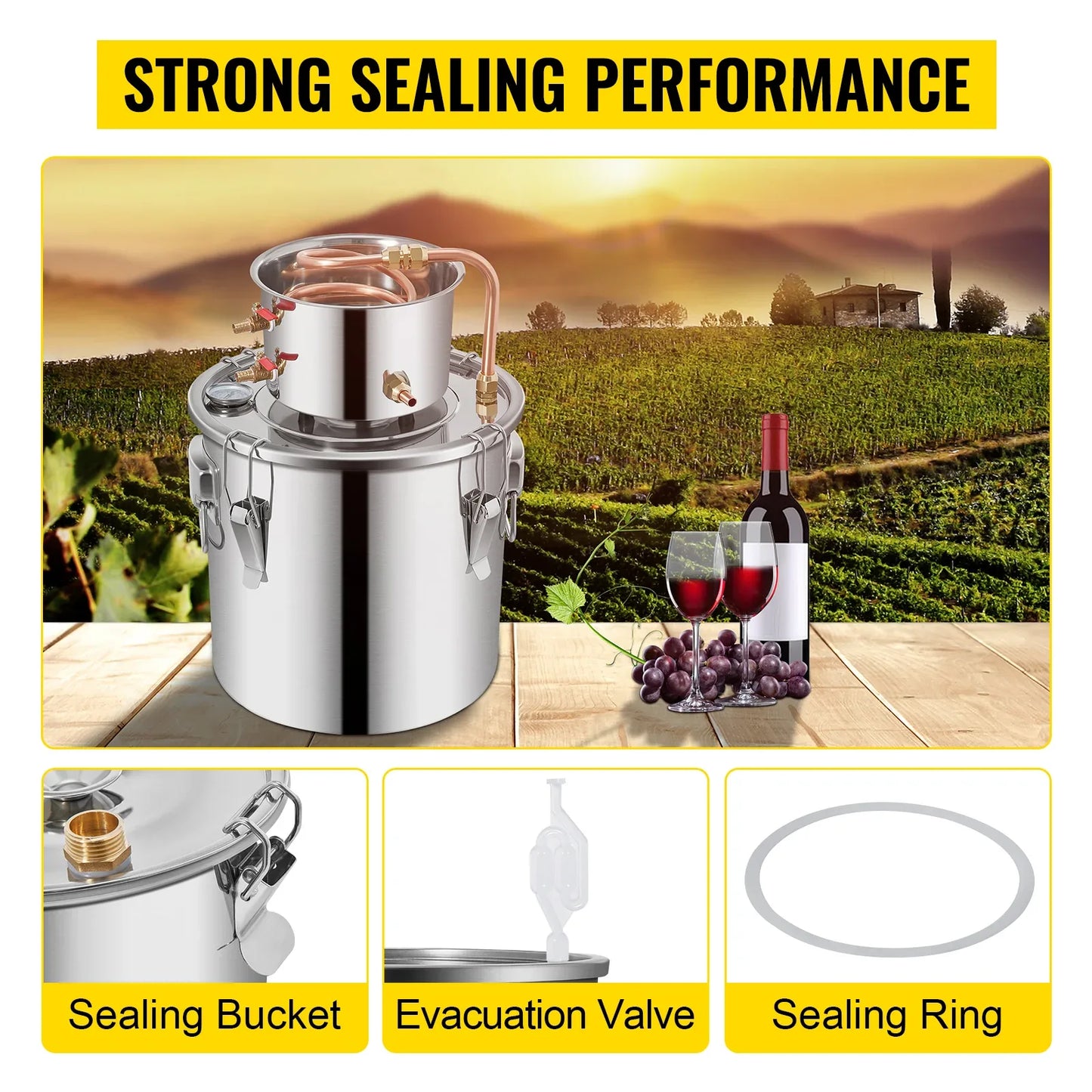 SucceBuy 3 5 8 13 Gal Distiller Alambic Alcohol Still Stainless Copper DIY Home Brew Water Wine Essential Oil Brewing Kit