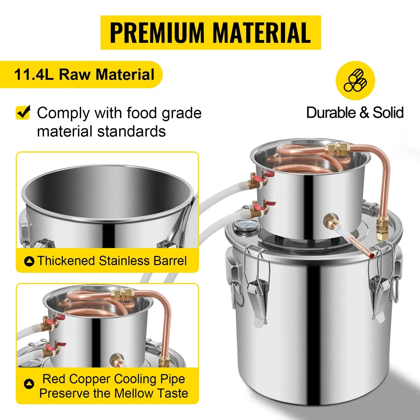 SucceBuy 3 5 8 13 Gal Distiller Alambic Alcohol Still Stainless Copper DIY Home Brew Water Wine Essential Oil Brewing Kit