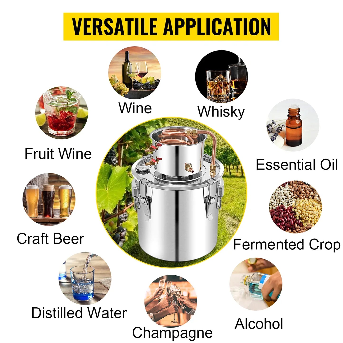 SucceBuy 3 5 8 13 Gal Distiller Alambic Alcohol Still Stainless Copper DIY Home Brew Water Wine Essential Oil Brewing Kit