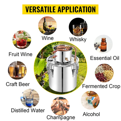 SucceBuy 3 5 8 13 Gal Distiller Alambic Alcohol Still Stainless Copper DIY Home Brew Water Wine Essential Oil Brewing Kit