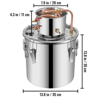 SucceBuy 3 5 8 13 Gal Distiller Alambic Alcohol Still Stainless Copper DIY Home Brew Water Wine Essential Oil Brewing Kit