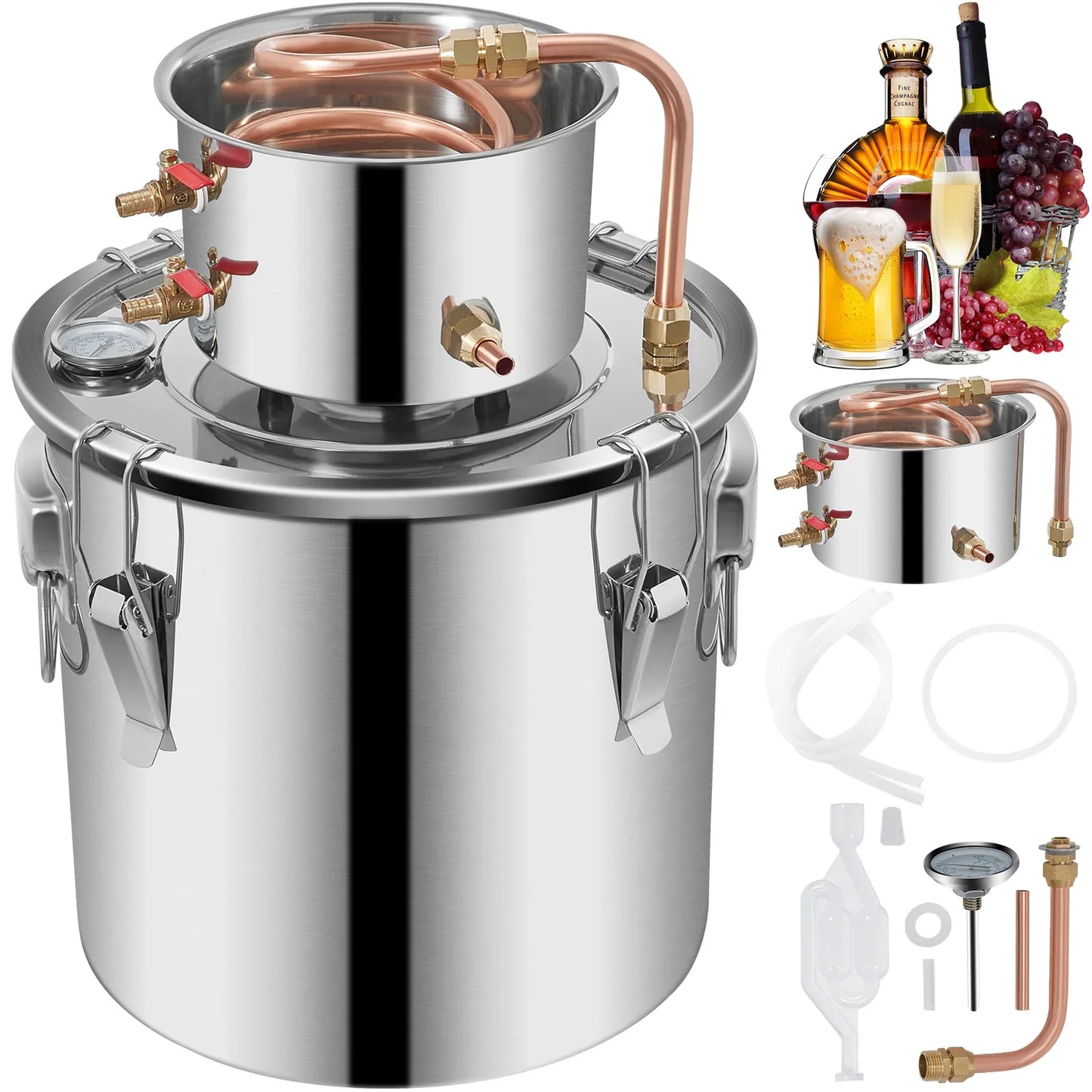 SucceBuy 3 5 8 13 Gal Distiller Alambic Alcohol Still Stainless Copper DIY Home Brew Water Wine Essential Oil Brewing Kit