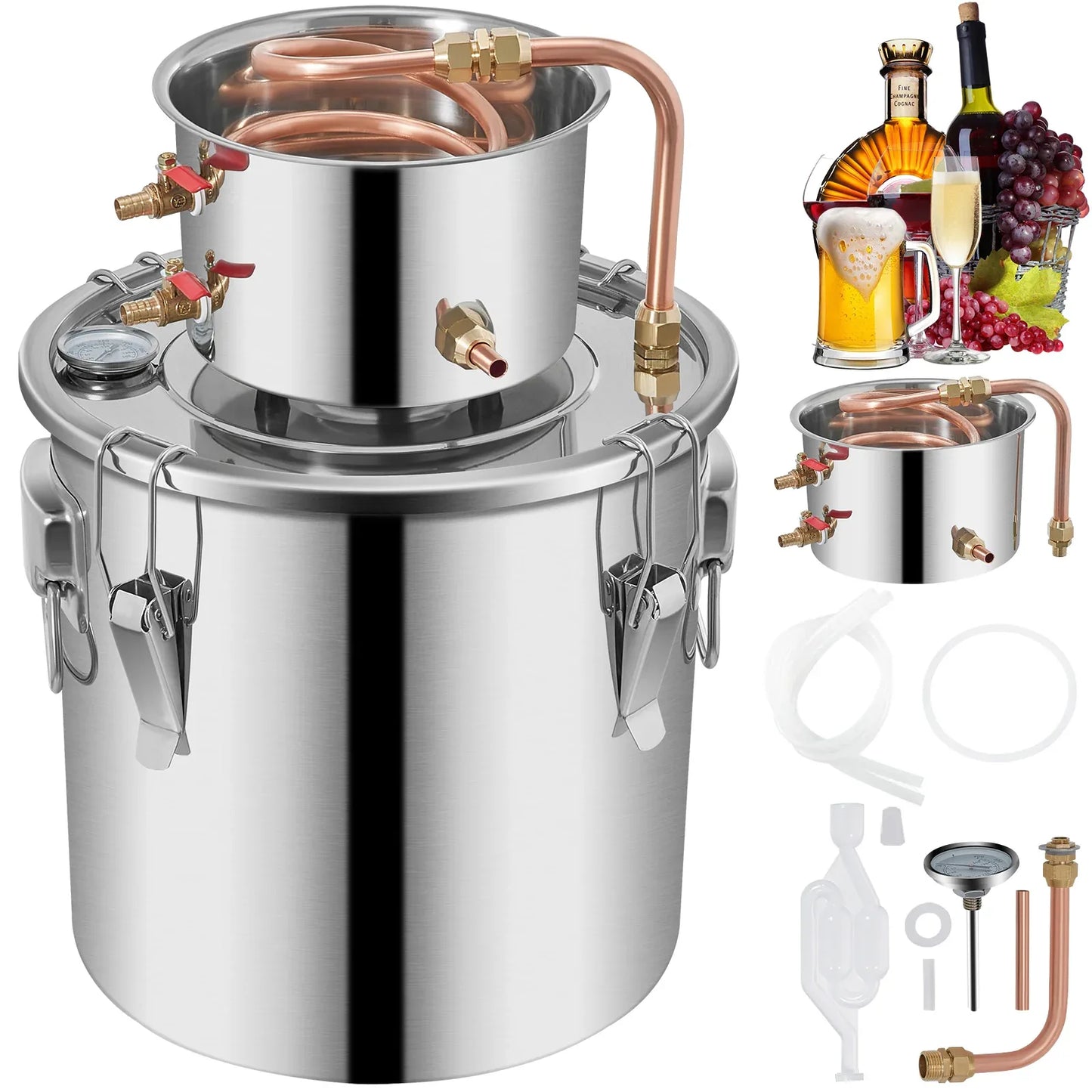 SucceBuy 3 5 8 13 Gal Distiller Alambic Alcohol Still Stainless Copper DIY Home Brew Water Wine Essential Oil Brewing Kit