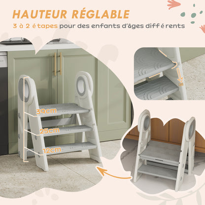AIYAPLAY foot walking for child 3 steps, kitchen step for child, foldable, adjustable height, with handles, surfac