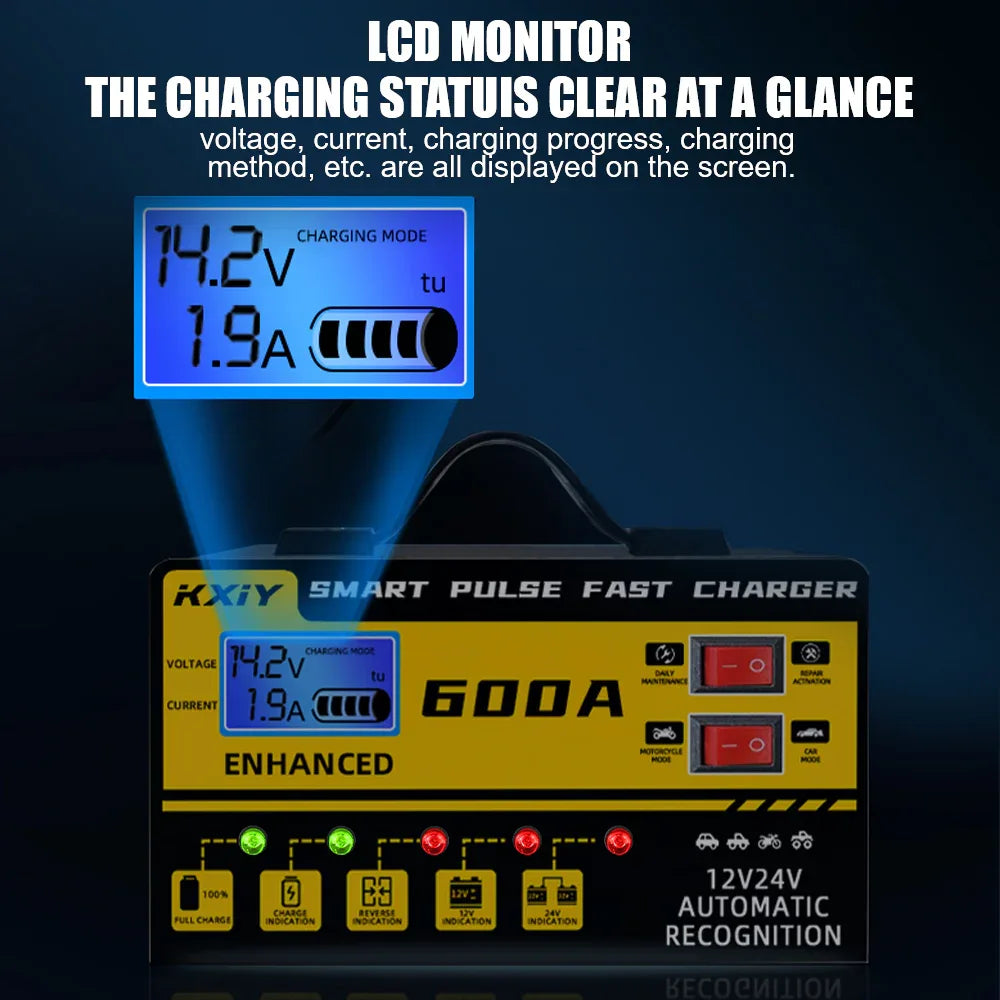 130W Automotive Battery Chargers Digital Intelligent Pulse Repair + Switch LED Indicator Storage Cell Car Chargers 12V 5A,24V 3A