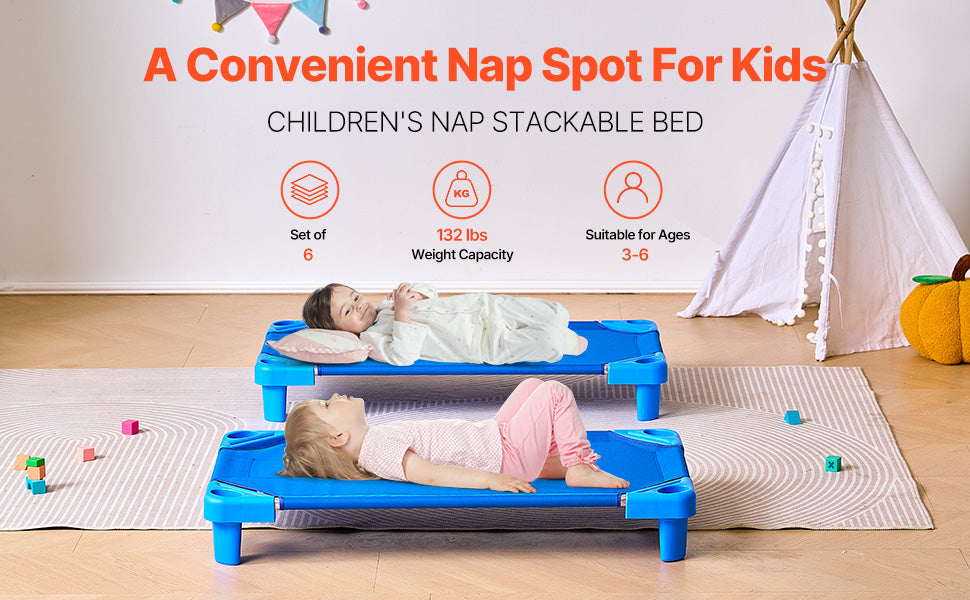 VEVOR Stackable Kiddie Cot Pack of 4/6 Portable Toddler Nap Cots for Kids Preschool Classroom Daycare Beds for Sleeping Resting