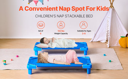 VEVOR Stackable Kiddie Cot Pack of 4/6 Portable Toddler Nap Cots for Kids Preschool Classroom Daycare Beds for Sleeping Resting