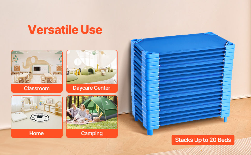 VEVOR Stackable Kiddie Cot Pack of 4/6 Portable Toddler Nap Cots for Kids Preschool Classroom Daycare Beds for Sleeping Resting