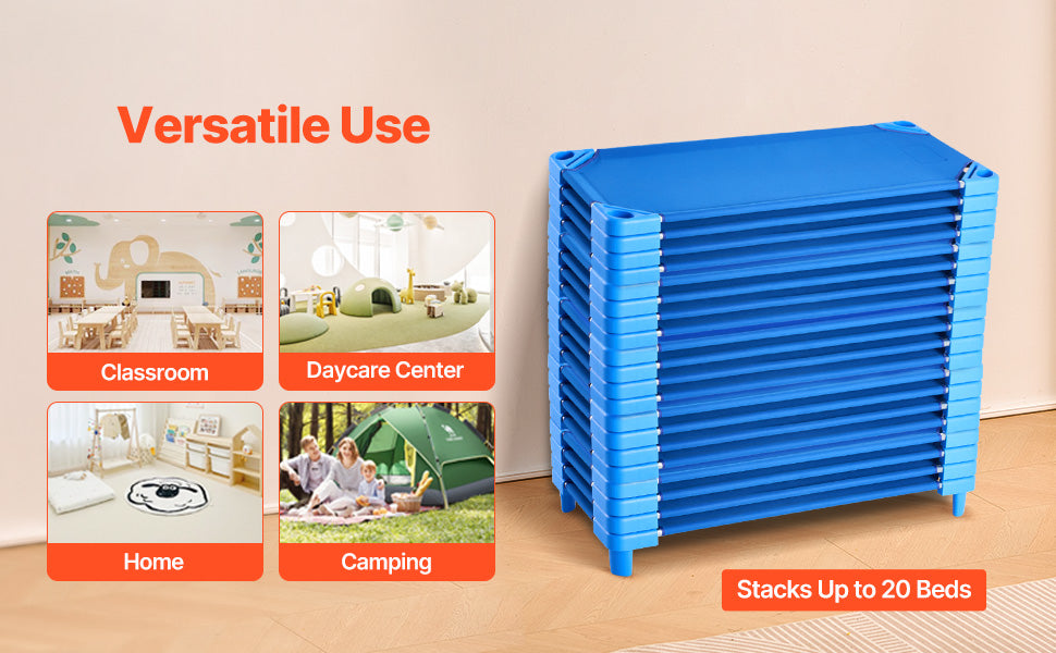 VEVOR Stackable Kiddie Cot Pack of 4/6 Portable Toddler Nap Cots for Kids Preschool Classroom Daycare Beds for Sleeping Resting
