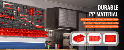 SucceBuy Wall Mounted Storage Bins 30/48Bin Parts Rack Organizer Garage with Wall Panels Hooks Plastic Shop Tool for Screw Nails