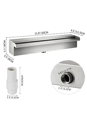 SucceBuy Waterfall Pool Fountain Stainless Steel Pipe Connector Spillway Garden Outdoor Pond Rectangular Swimming Pool Fountain