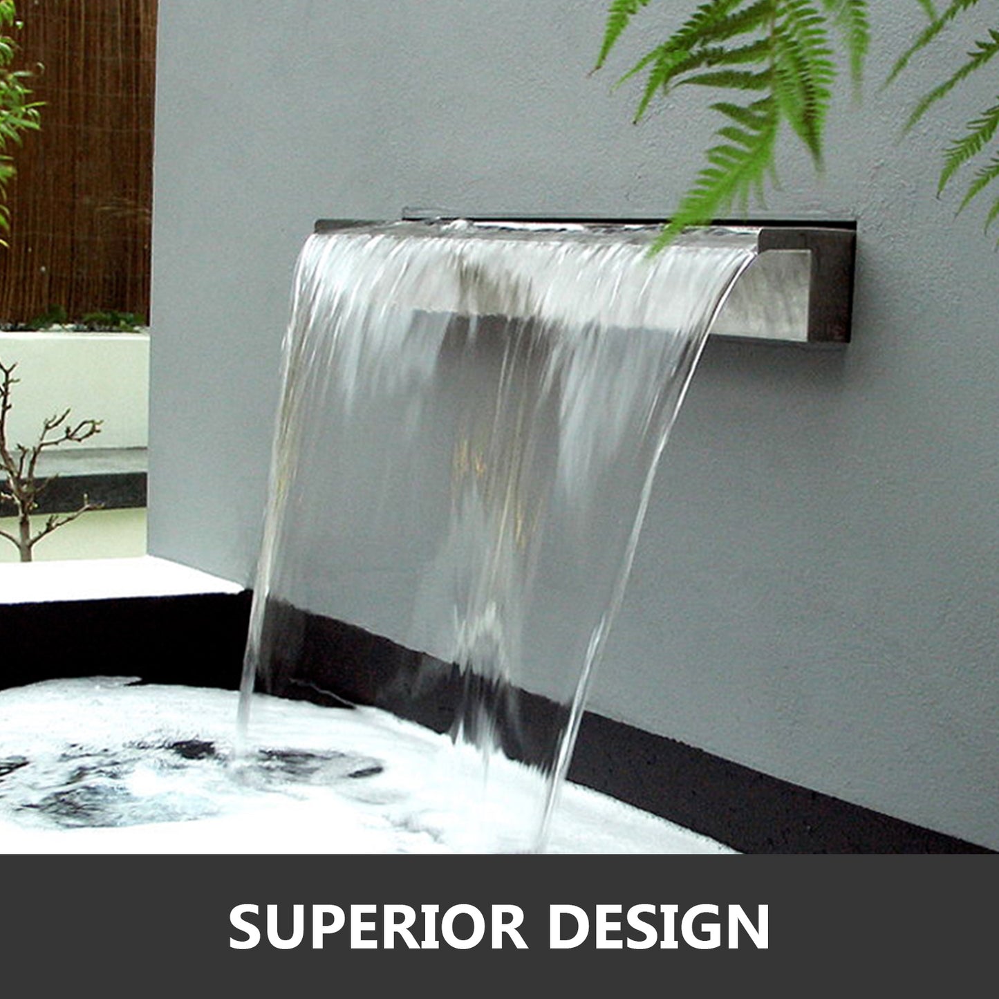 SucceBuy Waterfall Pool Fountain Stainless Steel Pipe Connector Spillway Garden Outdoor Pond Rectangular Swimming Pool Fountain