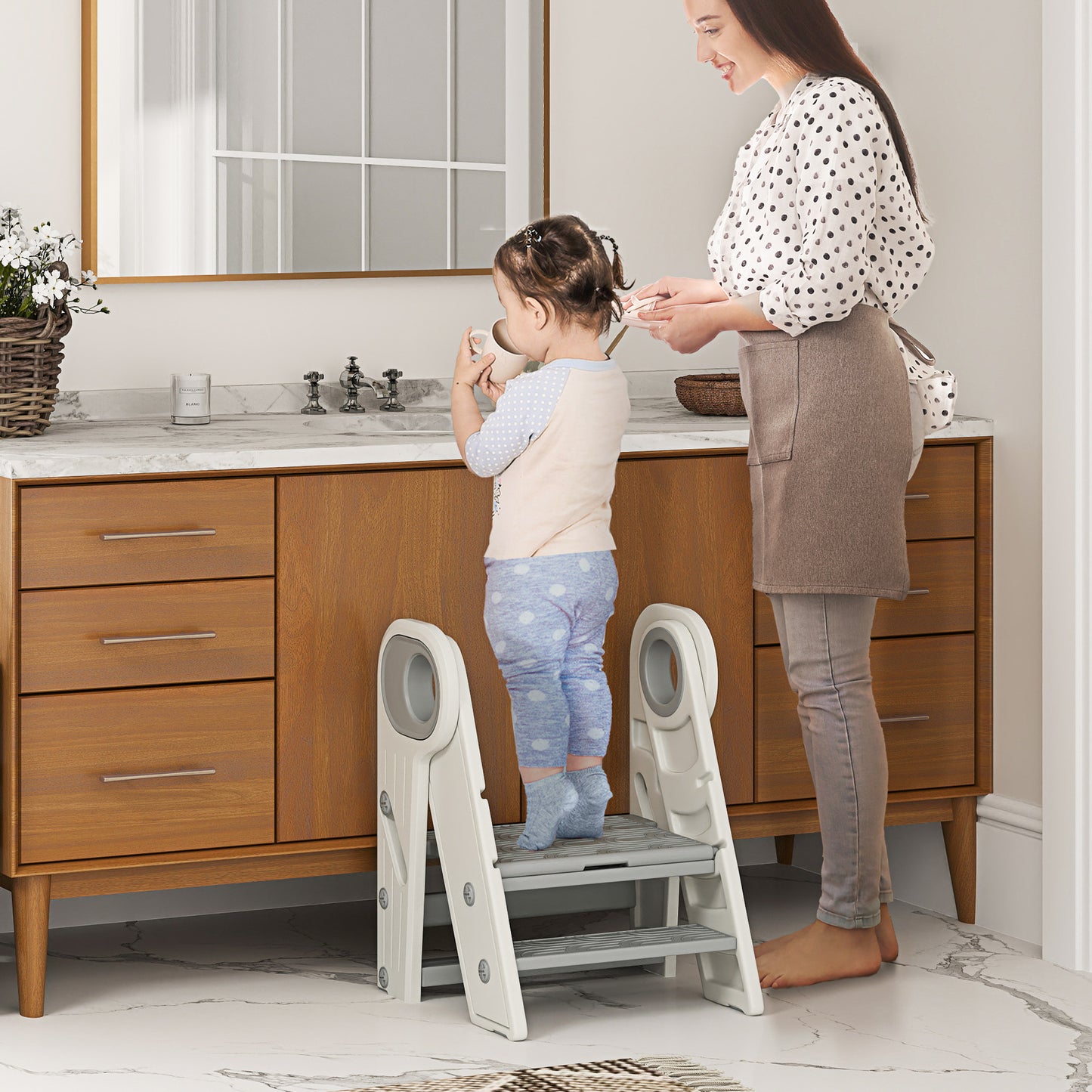 AIYAPLAY foot walking for child 3 steps, kitchen step for child, foldable, adjustable height, with handles, surfac